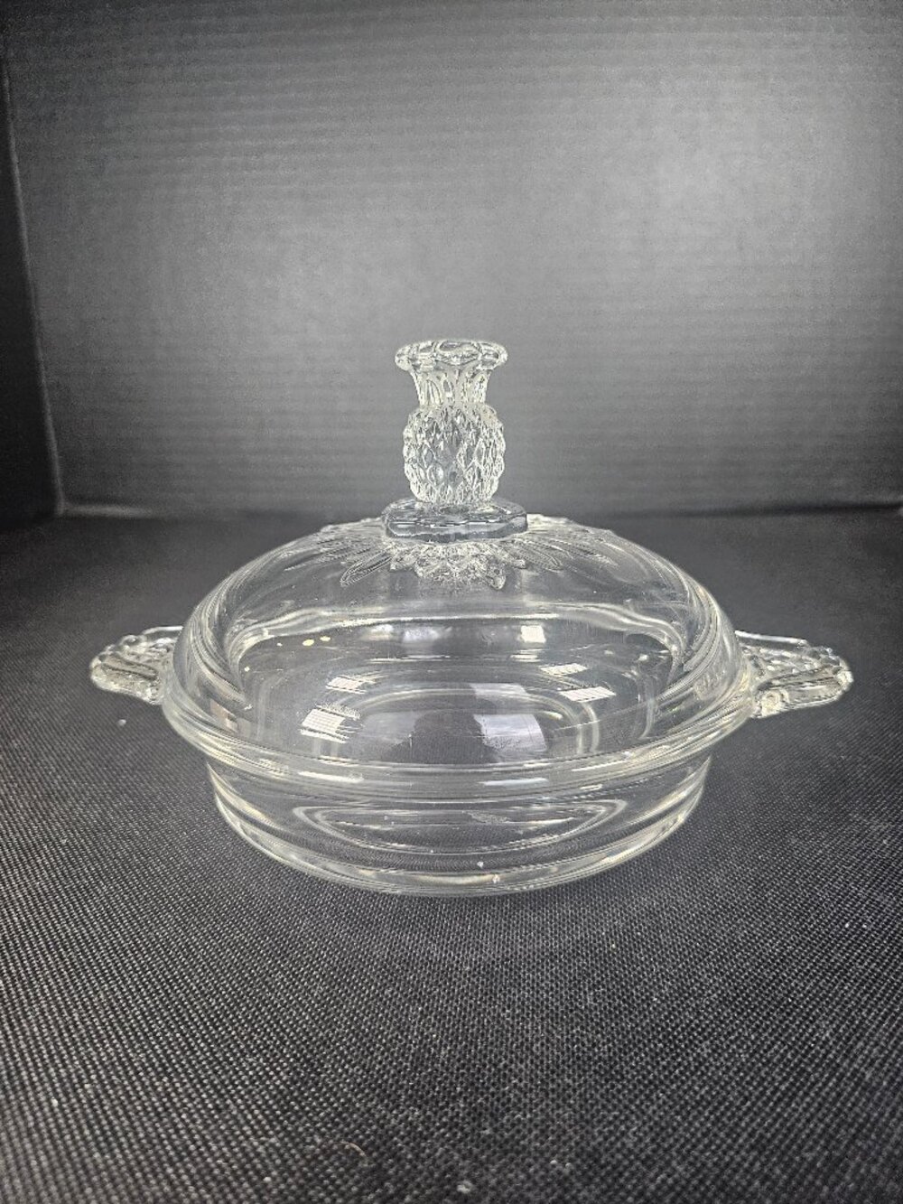 1940s Heisey Plantation Pressed Round Crystal Clear Covered Butter Dish